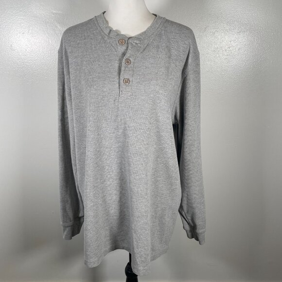 L.L. Bean Thermal Shirt Men's LT Gray Waffle Knit Traditional Fit Henley Neck - Picture 2 of 15